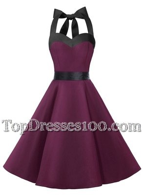 Elegant Halter Top Sleeveless Zipper Party Dress for Girls Dark Purple Chiffon
