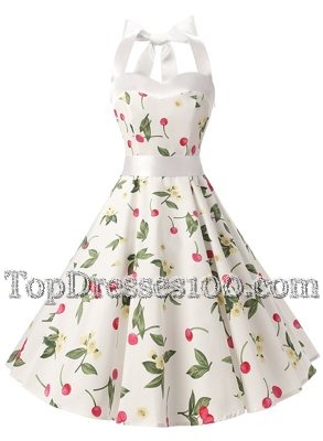 White Zipper Halter Top Sashes|ribbons and Pattern Party Dresses Chiffon Sleeveless