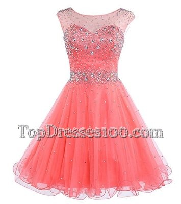 Customized Watermelon Red Scoop Backless Beading Party Dress for Toddlers Sleeveless