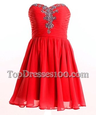 Beading Casual Dresses Red Lace Up Sleeveless Mini Length