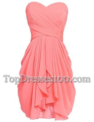 Custom Designed Chiffon Sweetheart Sleeveless Lace Up Ruching Teens Party Dress in Watermelon Red