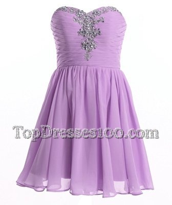 Lavender Sleeveless Organza Lace Up Teens Party Dress for Prom and Party