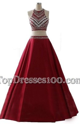 Dramatic Scoop Beading Homecoming Dress Wine Red Zipper Sleeveless Floor Length