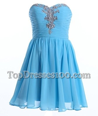 Delicate Baby Blue Chiffon Lace Up Sweetheart Sleeveless Mini Length Club Wear Beading
