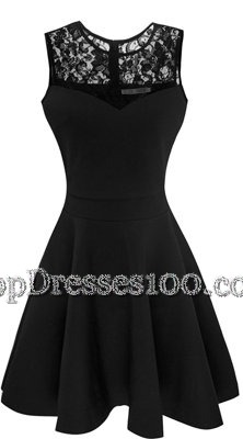 Scoop Black Zipper Womens Party Dresses Lace Sleeveless Tea Length