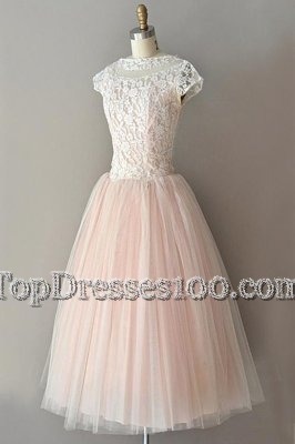 Designer Pink Cap Sleeves Tulle Zipper Club Wear for Prom and Party