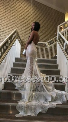 Mermaid Halter Top Sleeveless Court Train Lace Backless Pageant Dress Wholesale
