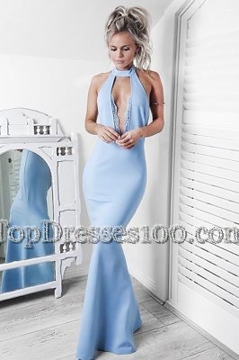 Free and Easy Mermaid Halter Top Sleeveless Zipper Floor Length Beading and Lace Homecoming Dress