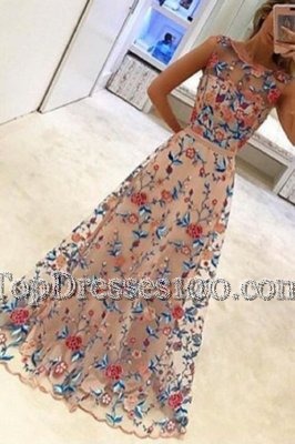 Wonderful Scoop Sleeveless Elastic Woven Satin With Train Sweep Train Backless Prom Evening Gown in Yellow for with Beading