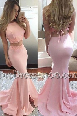 Colorful Mermaid Pink Scoop Neckline Lace Prom Dresses Sleeveless Backless