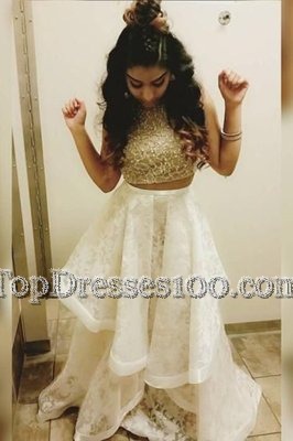 Deluxe Mermaid Scoop Royal Blue Sleeveless Lace Sweep Train Backless Homecoming Dress for Prom