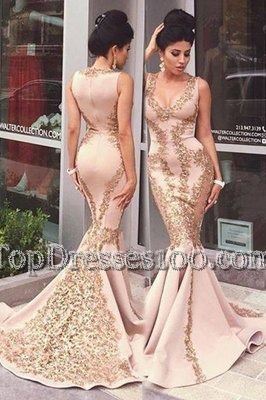 High End Mermaid Pink Zipper Scoop Beading and Appliques Formal Dresses Elastic Woven Satin Sleeveless Sweep Train
