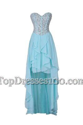 Sophisticated Sleeveless High Low Beading Zipper Homecoming Dress Online with Blue
