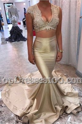 Modern Mermaid Sleeveless Appliques Zipper Pageant Dress for Girls with Champagne Court Train