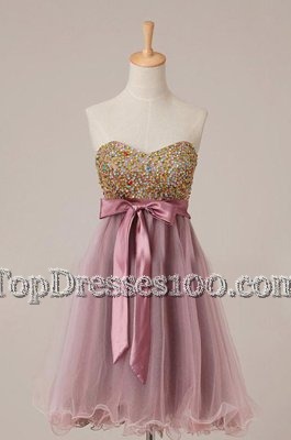 Pink Zipper Sweetheart Sashes|ribbons and Sequins Party Dresses Tulle Sleeveless