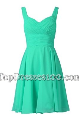 Off the Shoulder Knee Length Turquoise Party Dress for Girls Chiffon Sleeveless Pleated