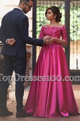 Fashionable Off the Shoulder Zipper Homecoming Dress Fuchsia and In for Prom with Appliques Sweep Train