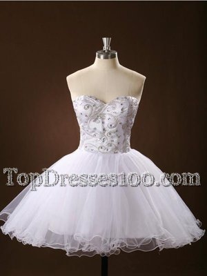 Fashionable Tulle Sweetheart Sleeveless Zipper Sashes|ribbons Club Wear in White