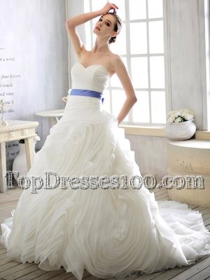Sweetheart Sleeveless Organza Wedding Gown Sashes|ribbons Court Train Lace Up