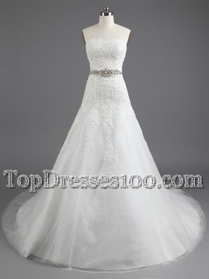 White Sweetheart Lace Up Ruching and Hand Made Flower Bridal Gown Sleeveless