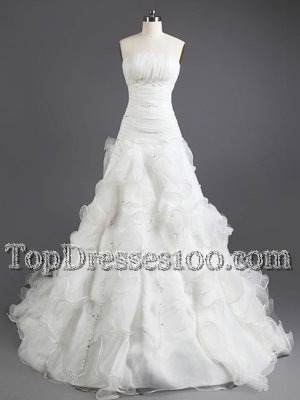 Sexy With Train A-line Sleeveless White Bridal Gown Court Train Lace Up
