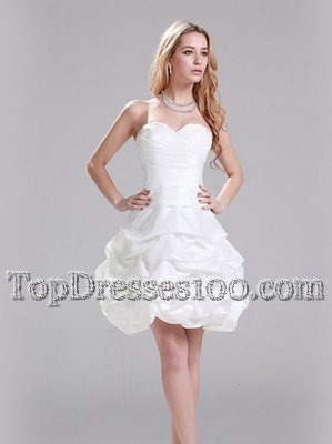 Mini Length White Wedding Dresses Taffeta Sleeveless Ruffles