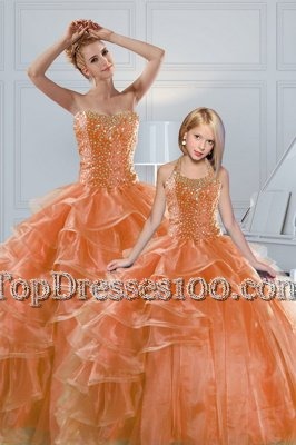 Stylish Orange Ball Gowns Beading and Ruffled Layers Ball Gown Prom Dress Lace Up Organza Sleeveless