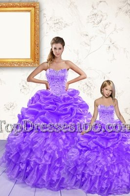 Charming Lavender Sleeveless Beading and Ruffles and Pick Ups Floor Length 15 Quinceanera Dress