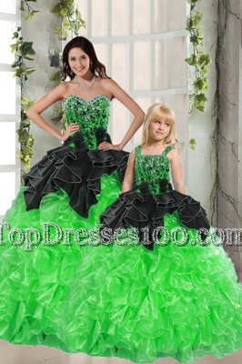 Suitable Sweetheart Sleeveless Ball Gown Prom Dress Floor Length Beading and Ruffles Organza