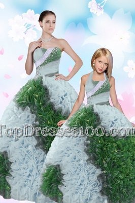 Top Selling Multi-color Sleeveless Sequins and Pick Ups Floor Length Quinceanera Dresses