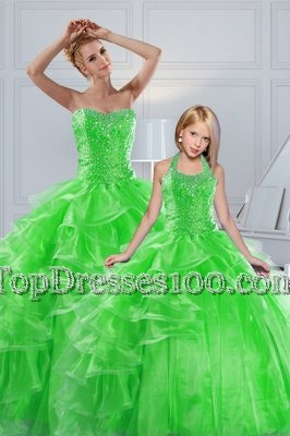 New Arrival Organza Sleeveless Floor Length Ball Gown Prom Dress and Beading and Ruffled Layers