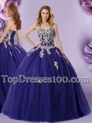 Custom Designed Purple Lace Up Sweetheart Embroidery and Pick Ups Sweet 16 Dress Taffeta Sleeveless