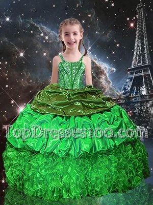 Ball Gowns Organza Spaghetti Straps Sleeveless Beading and Ruffles and Pick Ups Floor Length Lace Up Pageant Gowns For Girls