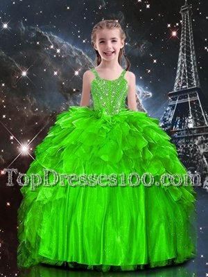 Ball Gowns Little Girls Pageant Dress Wholesale Spaghetti Straps Organza Sleeveless Floor Length Lace Up