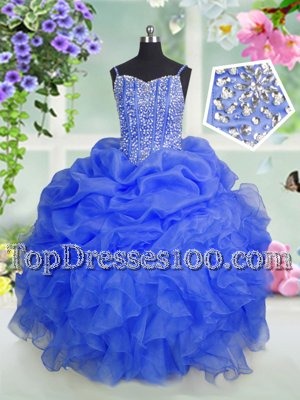 Baby Blue Lace Up Spaghetti Straps Beading and Ruffles and Pick Ups Casual Dresses Organza Sleeveless