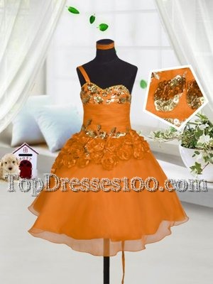 Cheap Orange Red A-line Beading and Hand Made Flower Flower Girl Dresses Lace Up Organza Sleeveless Mini Length