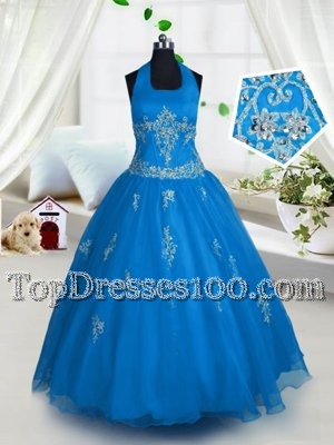 Customized Brown Lace Up Straps Beading and Belt Little Girls Pageant Gowns Tulle Sleeveless