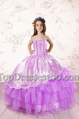 Glorious Floor Length Fuchsia Party Dress for Toddlers Organza Sleeveless Embroidery and Ruffled Layers