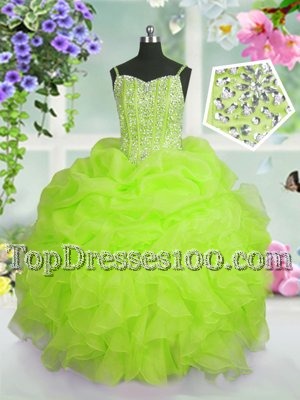 Pick Ups Ball Gowns Womens Party Dresses Yellow Green Spaghetti Straps Organza Sleeveless Floor Length Lace Up