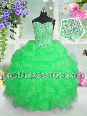 Custom Made Spaghetti Straps Sleeveless Organza Toddler Flower Girl Dress Beading and Ruffles and Pick Ups Lace Up
