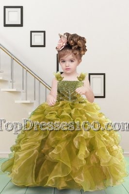 Custom Design Floor Length Yellow Green Flower Girl Dresses Straps Sleeveless Lace Up