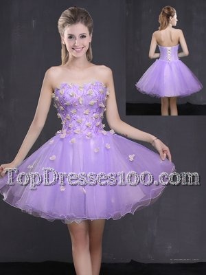 Great Organza Sweetheart Sleeveless Lace Up Appliques Club Wear in Lavender