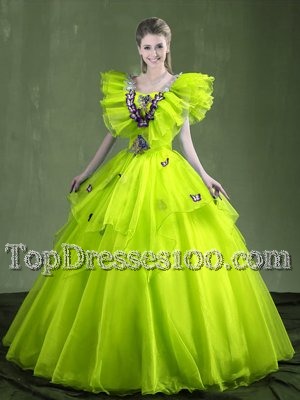 Customized Sleeveless Appliques and Ruffles Lace Up 15 Quinceanera Dress
