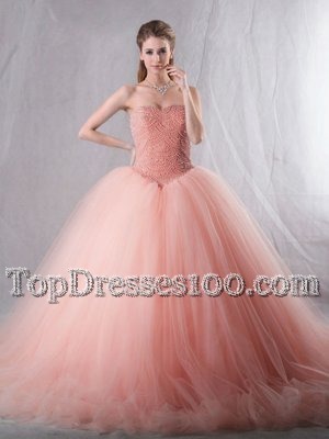 Customized Peach Sweetheart Neckline Beading Quinceanera Gowns Sleeveless Lace Up