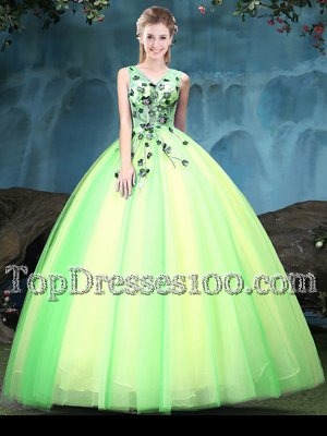 Glittering Multi-color Sleeveless Floor Length Appliques Lace Up Sweet 16 Dress