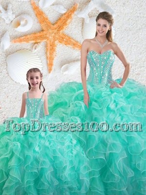 Turquoise Ball Gowns Sweetheart Sleeveless Organza Floor Length Lace Up Beading and Ruffles Sweet 16 Quinceanera Dress