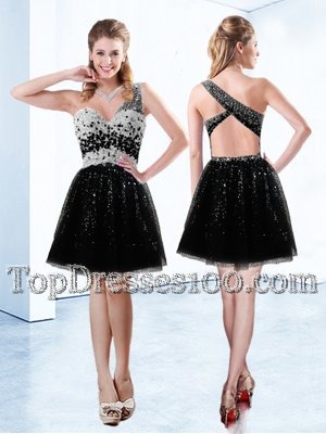 Tulle Sleeveless Mini Length Juniors Party Dress and Beading and Sequins