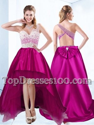 Fuchsia Prom and Party and For with Beading Sweetheart Sleeveless Criss Cross