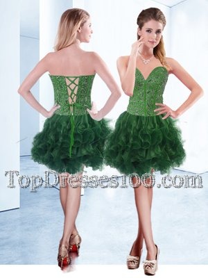 Cheap Dark Green Sleeveless Ruffles Knee Length Teens Party Dress