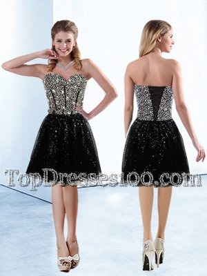 Artistic Sequined Sweetheart Sleeveless Lace Up Sequins Party Dress in Black